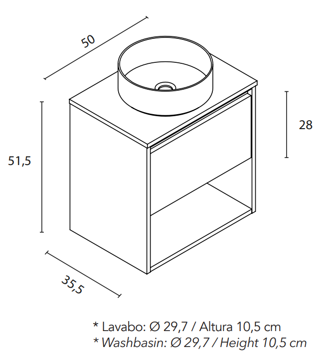 Mueble de baño con lavabo  Klein blanco brillante 50x35 cm - 7