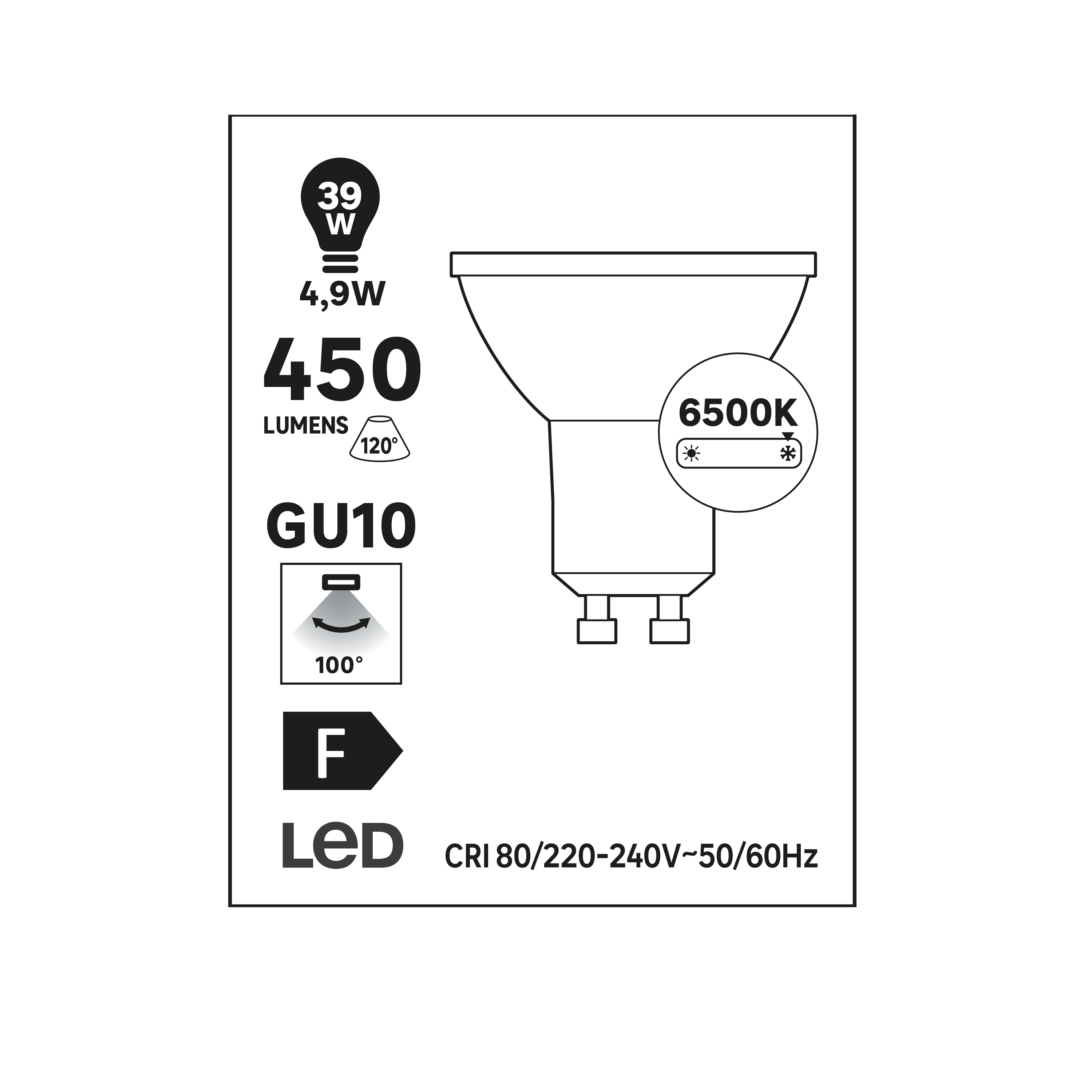 Lâmpada LED GU10 100D 450 lm 6500 k 15000H - 8