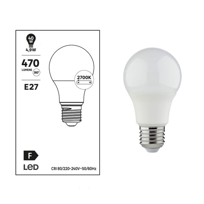 Ampoule led, E27, 470lm = 40W, blanc chaud | Leroy Merlin