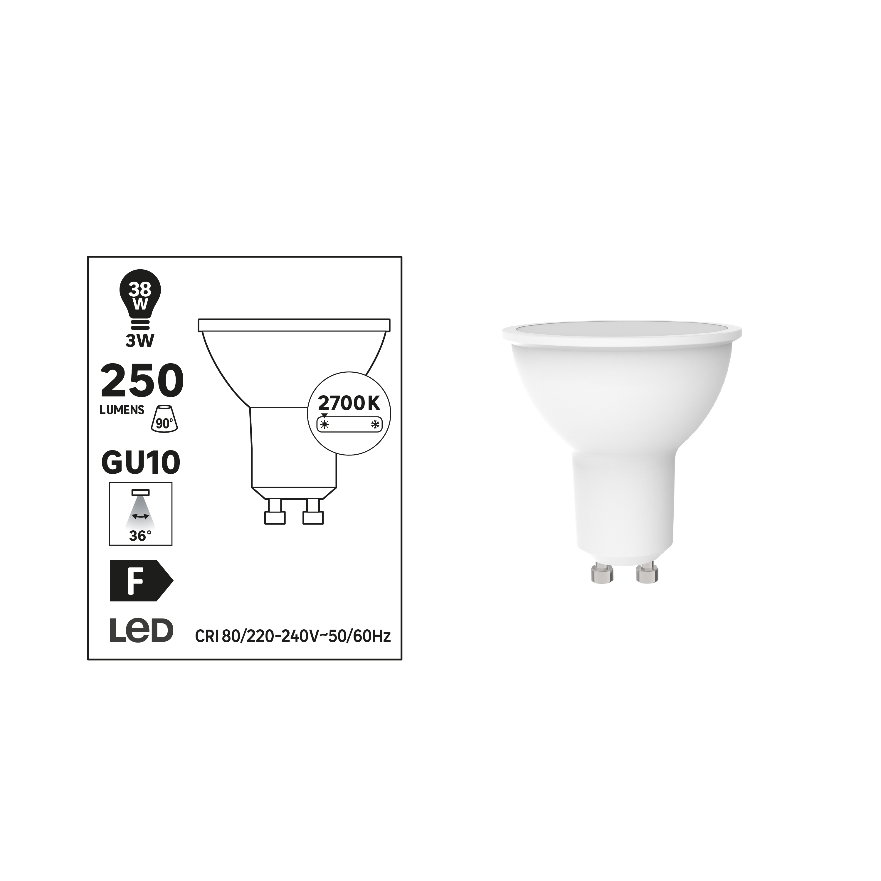 Lâmpada LED GU10 36D 250 lm 2700 k 15000H - 8