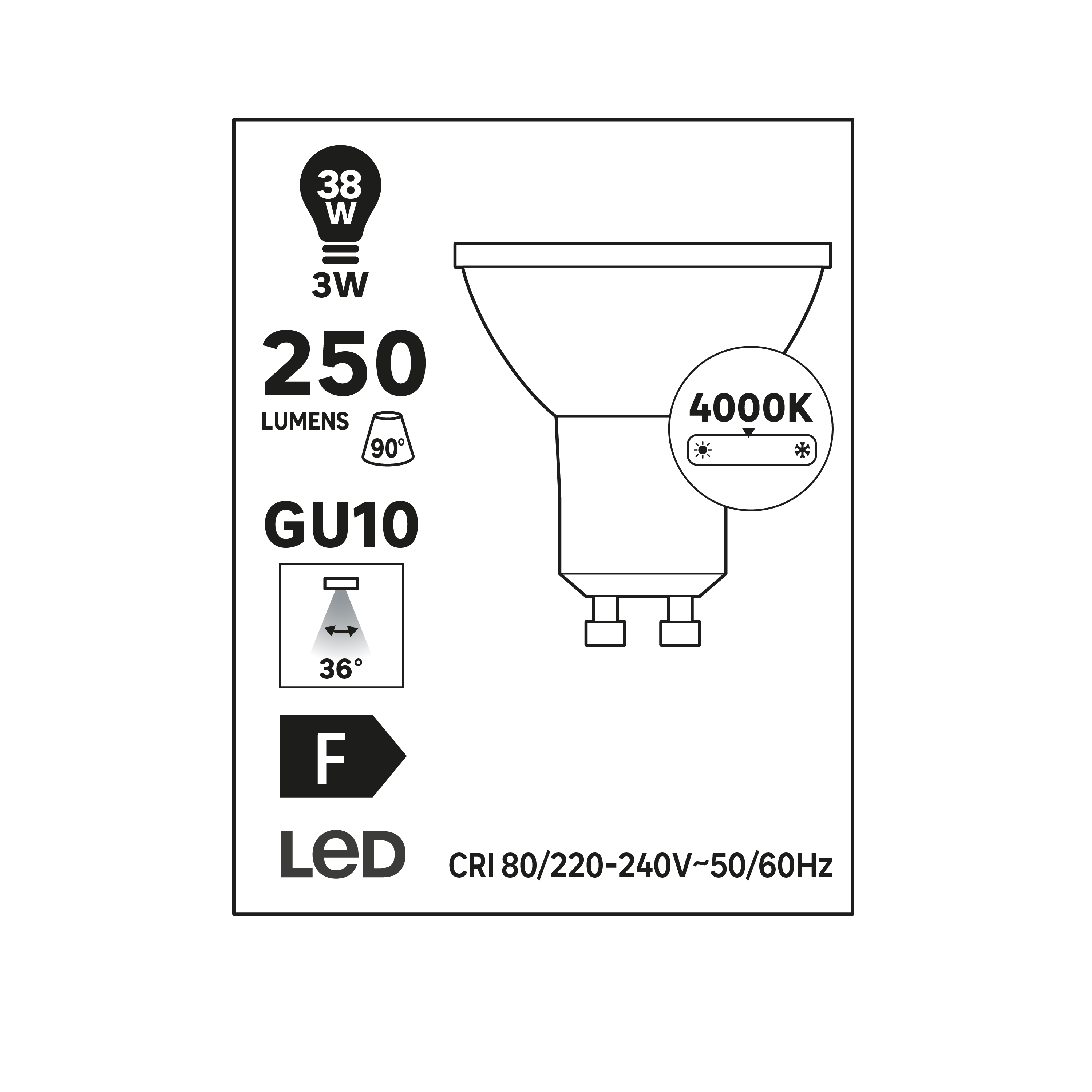 Lâmpada led GU10 36D 250 lm 4000k 15kH - 8