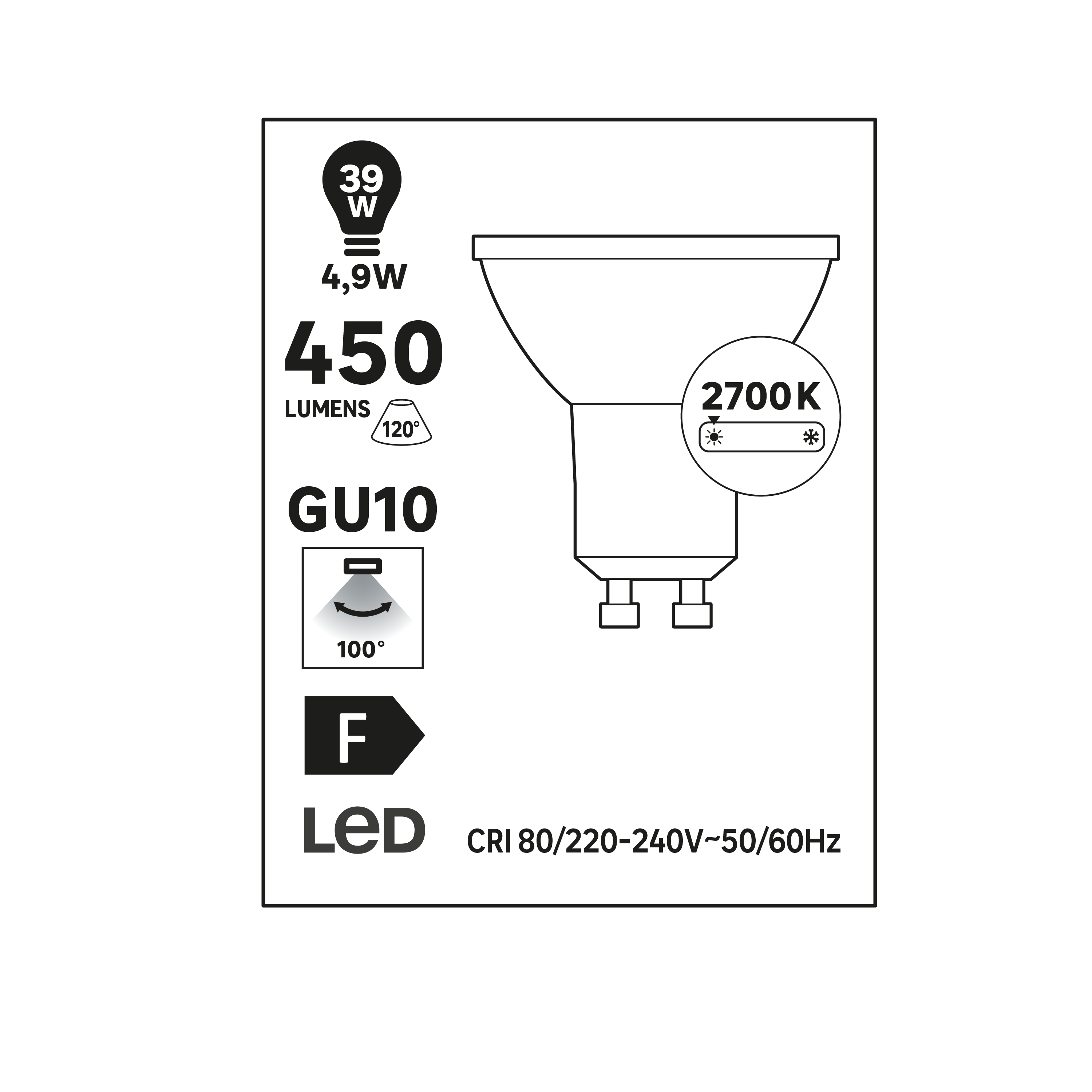 Lâmpada LED GU10 100D 450 lm 2700 k 15000H - 8
