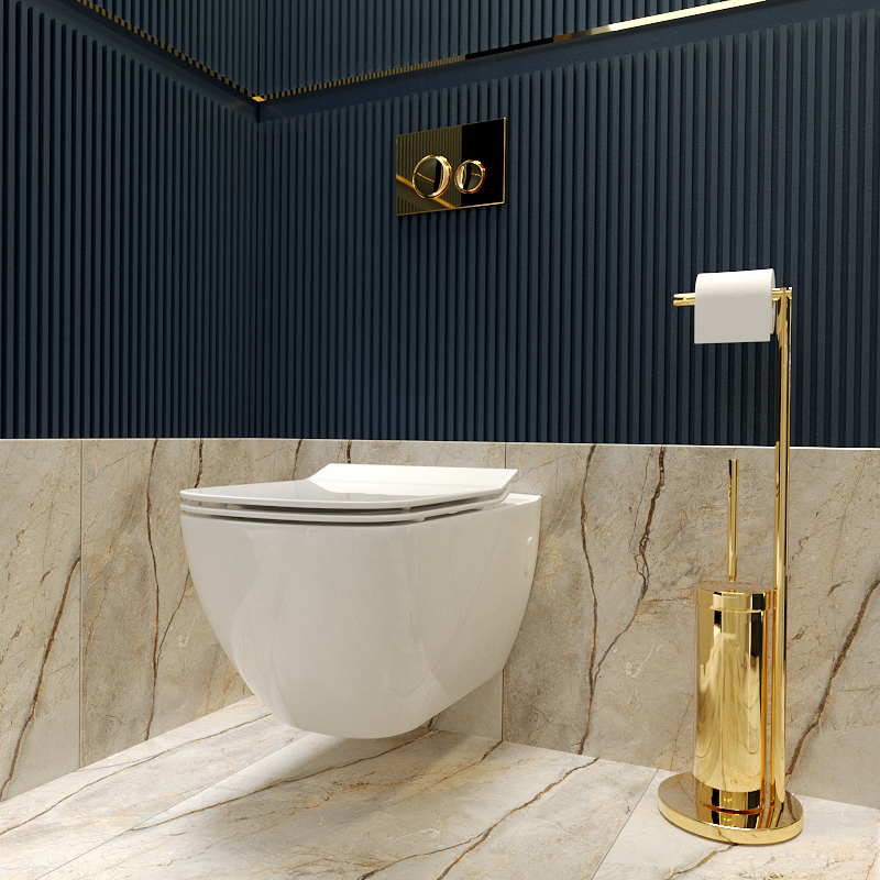 Stojak na papier toaletowy Złoty i szczotkę WC - 2