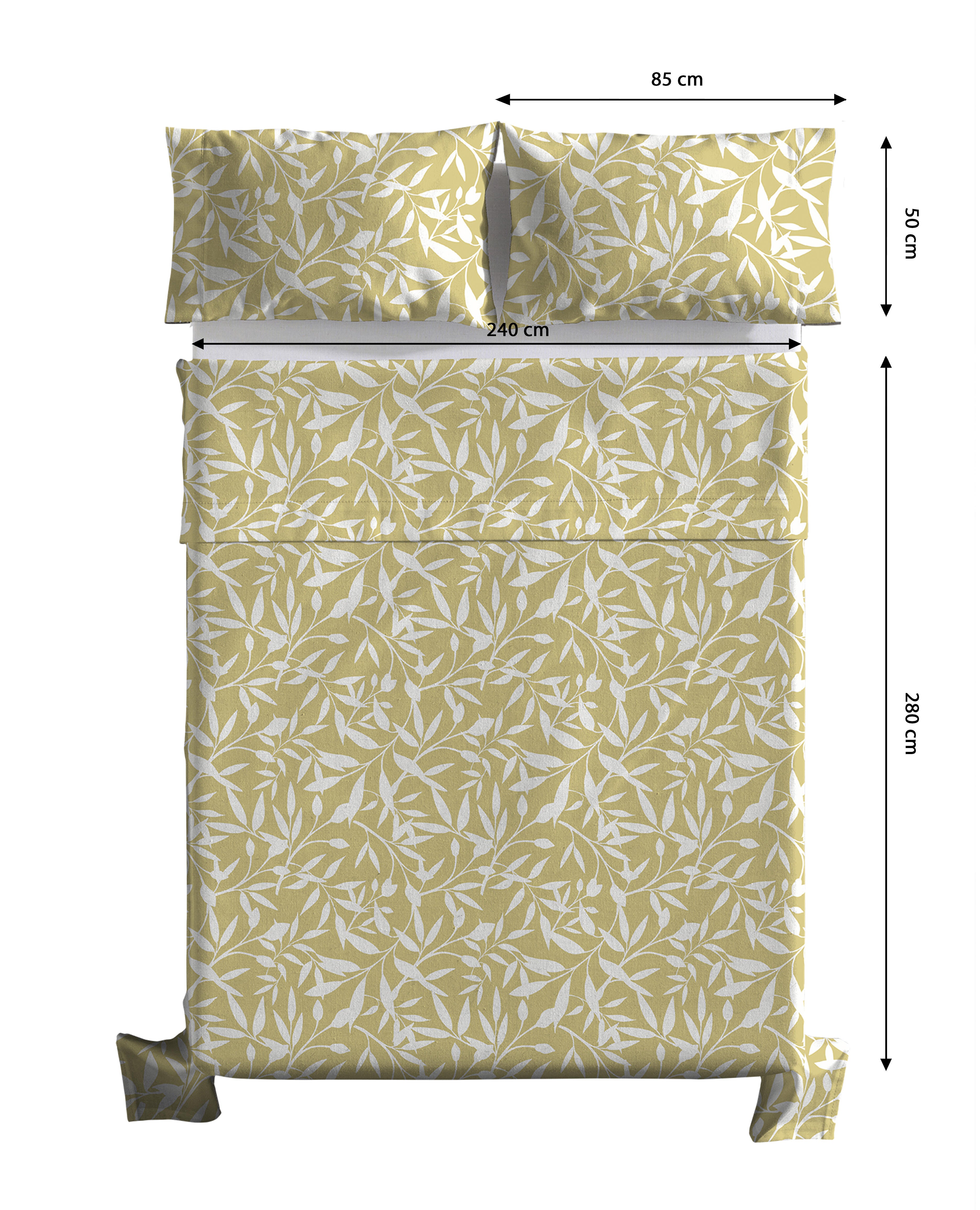 Juego de sábanas AMORE MIO Larino algodón flor amarillo / dorado para cama de 150 cm Pack cama 150: sábana encimera (240x280 cm) y dos fundas de almohada (50x85 cm) - 2