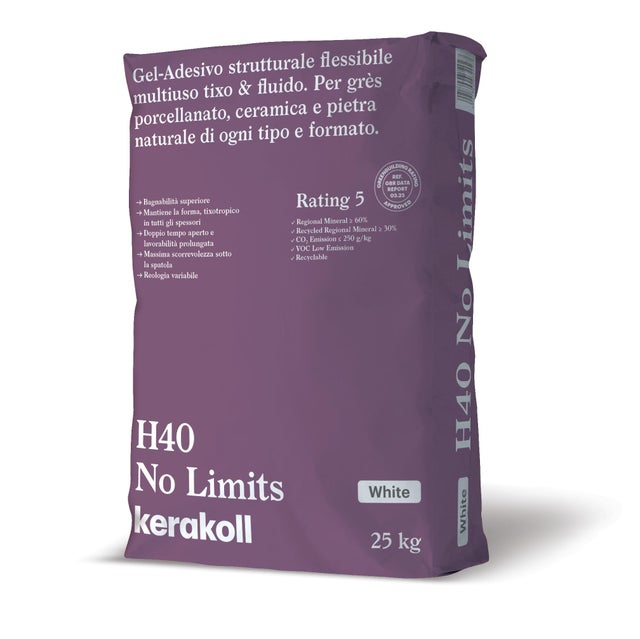 Colla per piastrelle in polvere KERAKOLL H40 No Limits 25 kg bianco C2TE