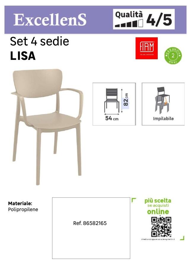 Sedia da giardino con braccioli Lisa FIAM, struttura e seduta in polipropilene tortora - 13