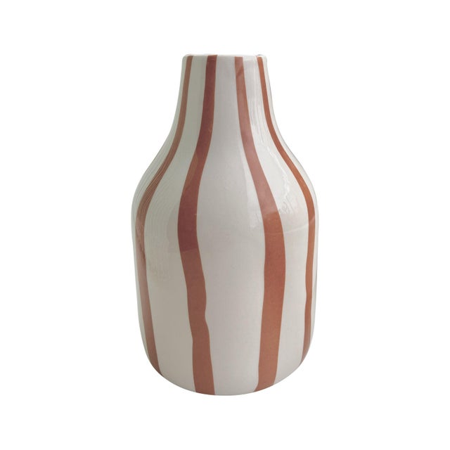 Vase décoratif céramique Elya, rayures rose D.12 cm x H.19,5 cm