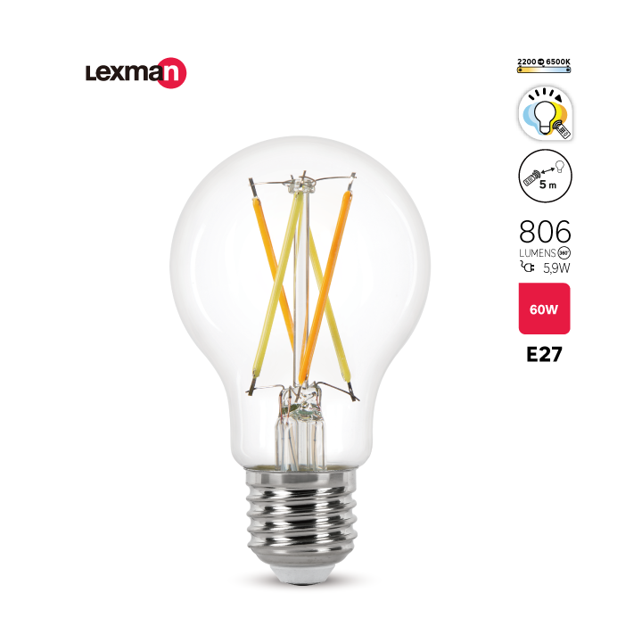 Lâmpada filamentos ALLINONE A60 E27 luz regulável com comando LEXMAN - 4