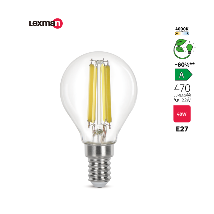 Ampoule led, sphérique E14, 470lm, classe énergétique A, blanc neutre, LEXMAN - 3