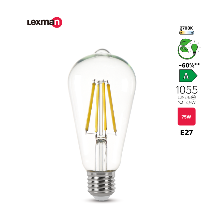Lampada led filamentos clara Lexman ST64 E27 1055lm 2700K classe A 50000h - 3