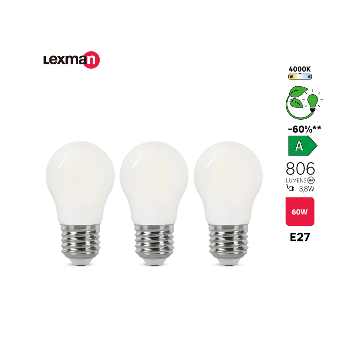 Pack de 3 bombillas LED filamento E27 opaco 3.8W 806 lm blanco neutro - 2