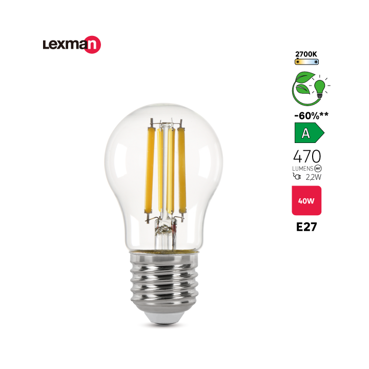 Ampoule led, sphérique E27, 470lm, classe énergétique A, blanc chaud, LEXMAN - 2