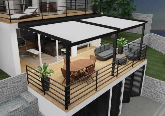 Pergola addossata motorizzata Demetra in alluminio struttura grigio antracite L 400 x P 300 x H 300 cm