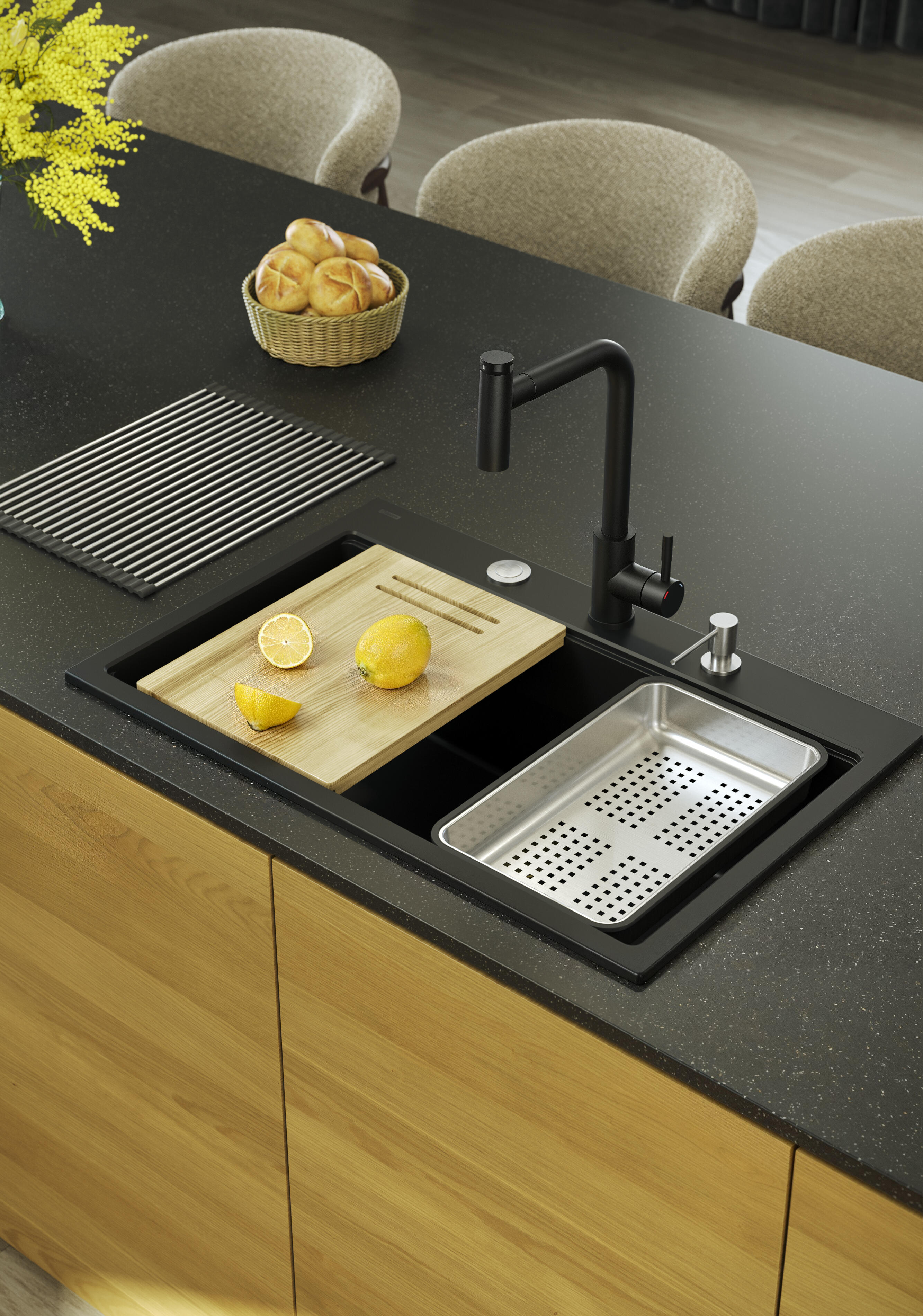 Bateria kuchenna Kodiaq Czarna M wylewka U 39 cm Quadron - 5