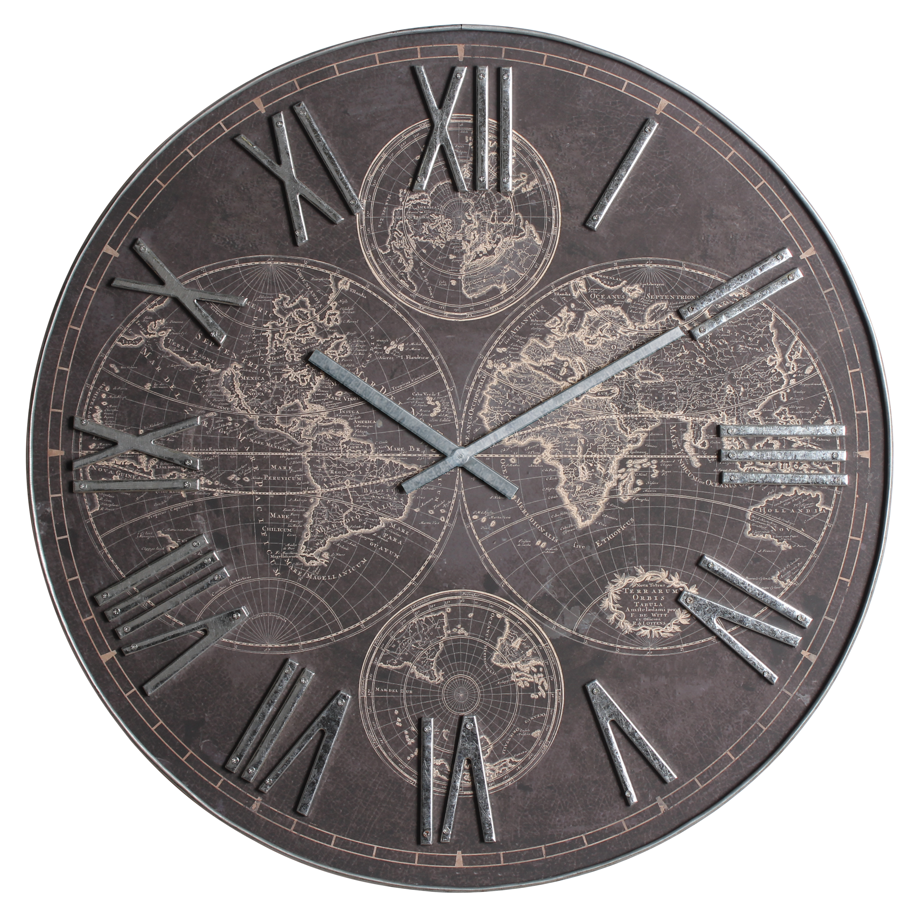 Zegar ścienny Iron Mapa Świata śr. 60 cm brązowo-srebrny