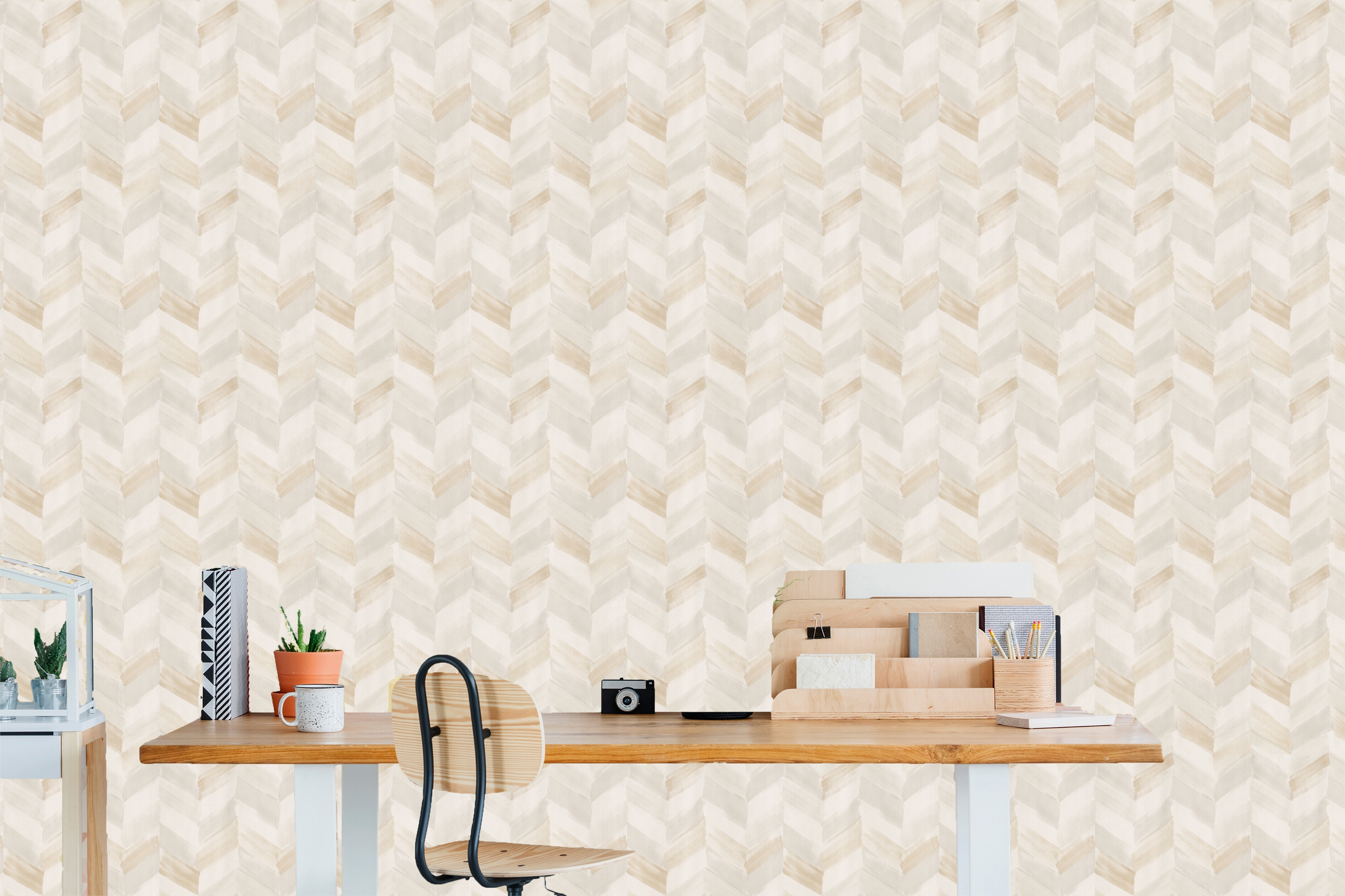 Papel pintado vinílico geométrico beige 0,53x10,05 metros