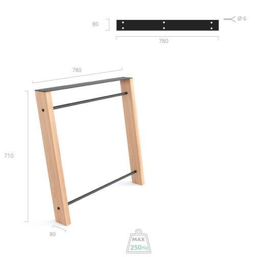 Pied de table design REI hêtre et noir l. 78 x P. 8 x H. 71 cm - 4