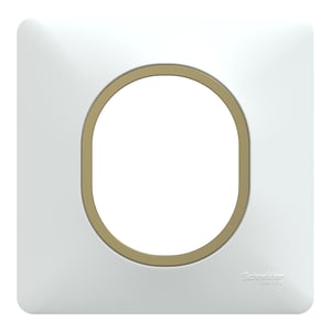 Plaque simple Ovalis, SCHNEIDER ELECTRIC, blanc bague effet laiton