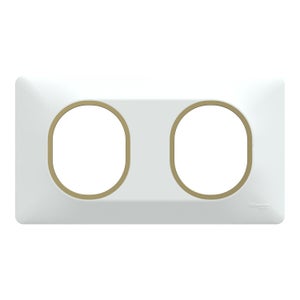 Plaque double Ovalis, SCHNEIDER ELECTRIC, blanc bague effet laiton