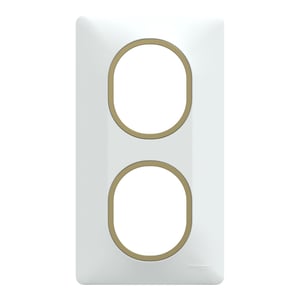 Plaque double verticale Ovalis, SCHNEIDER ELECTRIC, blanc bague effet laiton