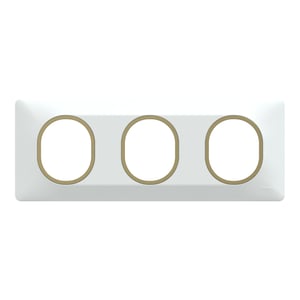 Plaque triple Ovalis, SCHNEIDER ELECTRIC, blanc bague effet laiton