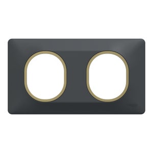 Plaque double Ovalis, SCHNEIDER ELECTRIC, anthracite bague effet laiton