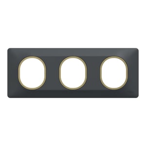 Plaque triple Ovalis, SCHNEIDER ELECTRIC, anthracite bague effet laiton
