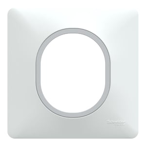 Plaque simple Ovalis, SCHNEIDER ELECTRIC, blanc bague effet argent chromé