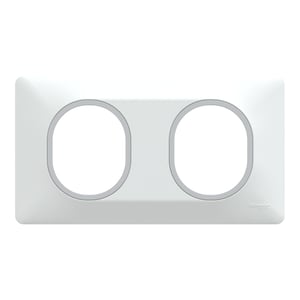 Plaque double Ovalis,SCHNEIDER ELECTRIC, blanc bague effet argent chromé