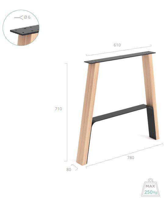 Pied de table design REI hêtre et noir l. 61/78 x P. 8 x H. 71 cm - 4