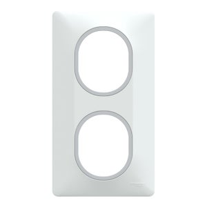 Plaque double verticale Ovalis, SCHNEIDER ELECTRIC, blanc bague argent chromé