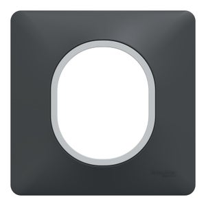 Plaque simple Ovalis, SCHNEIDER ELECTRIC, anthracite bague effet argent chromé