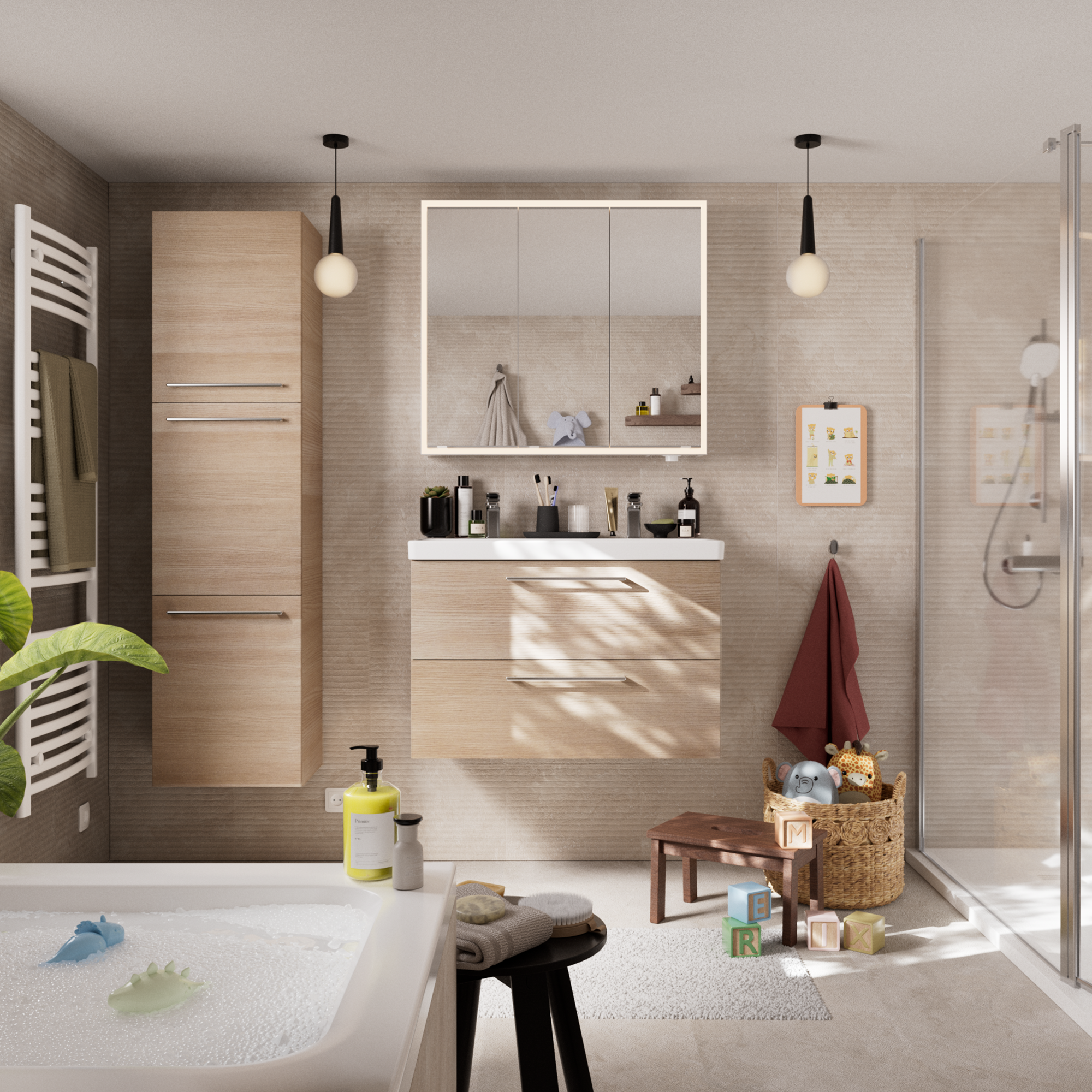 Armoire led 3p de toilette lumineuse l. 90 cm H. 80 cm P. 16.9 cm, chromé Remix - 3