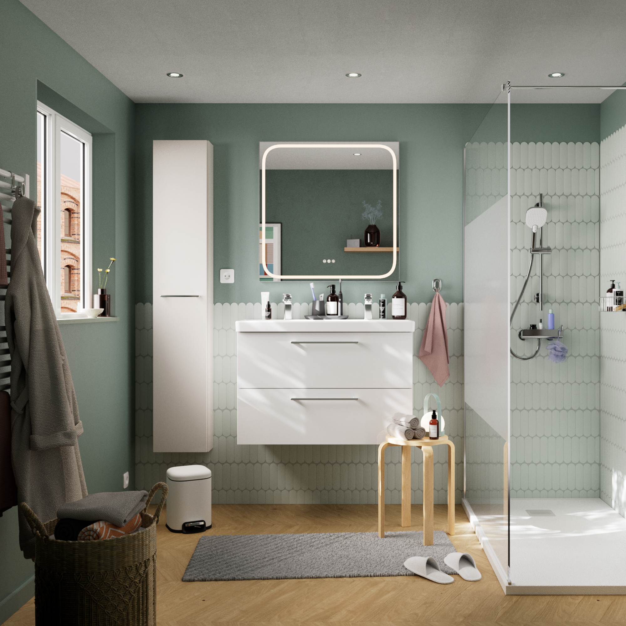 Espejo de baño con luz LED maquillaje,  Remix gris/plata con antivaho, táctil 80x80cm - 2