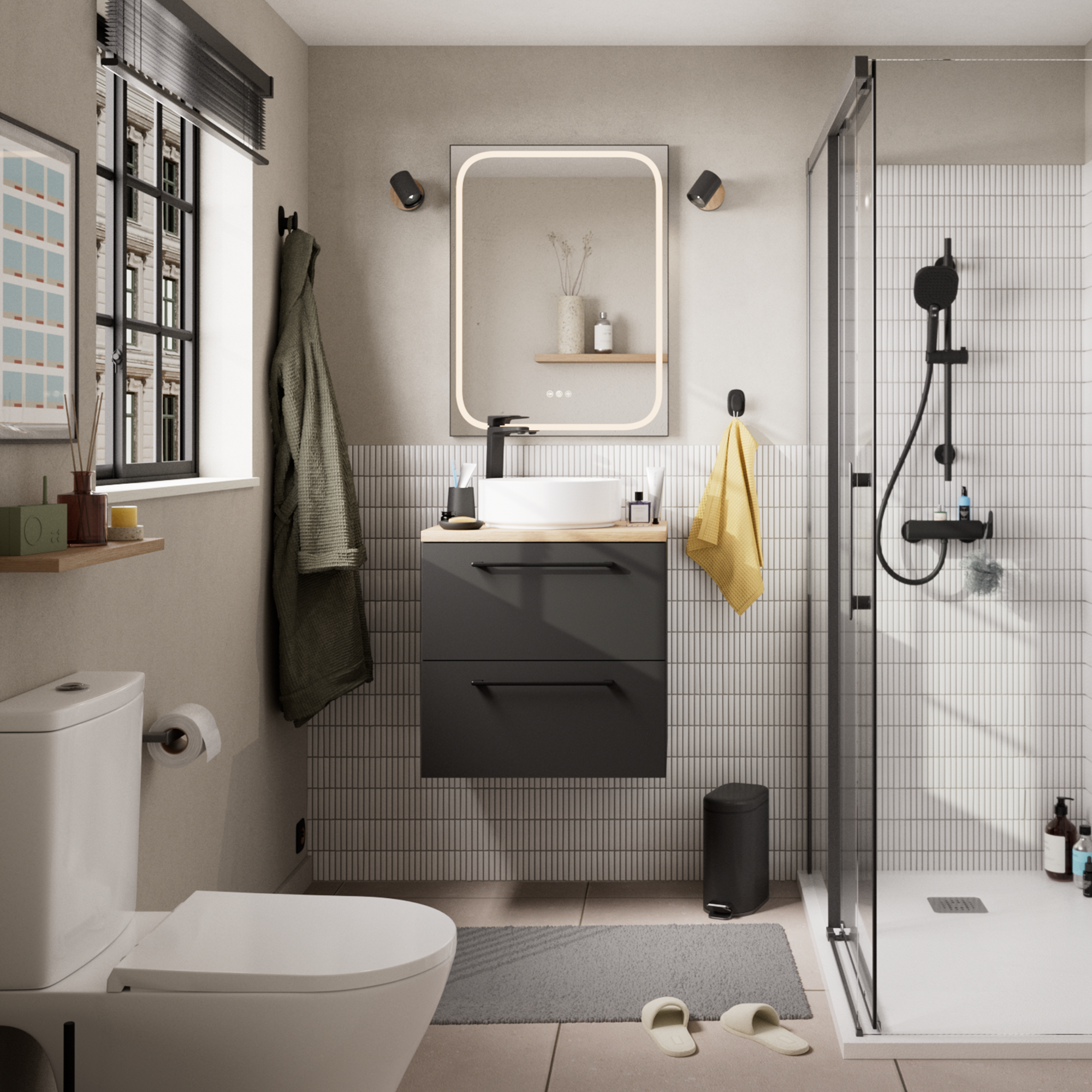 Espejo de baño con luz LED maquillaje,  Remix negro con antivaho, táctil 60x80cm - 9