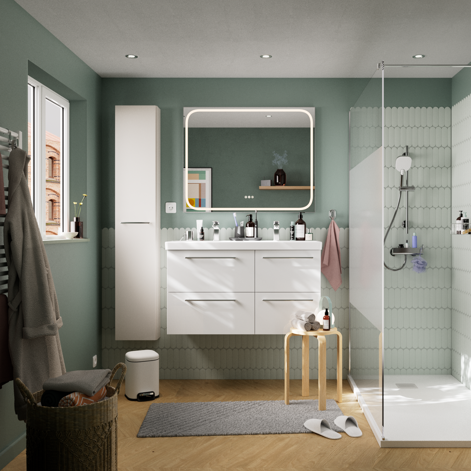 Espejo de baño con luz LED maquillaje,  Remix gris/plata con antivaho, táctil 100x80cm - 9