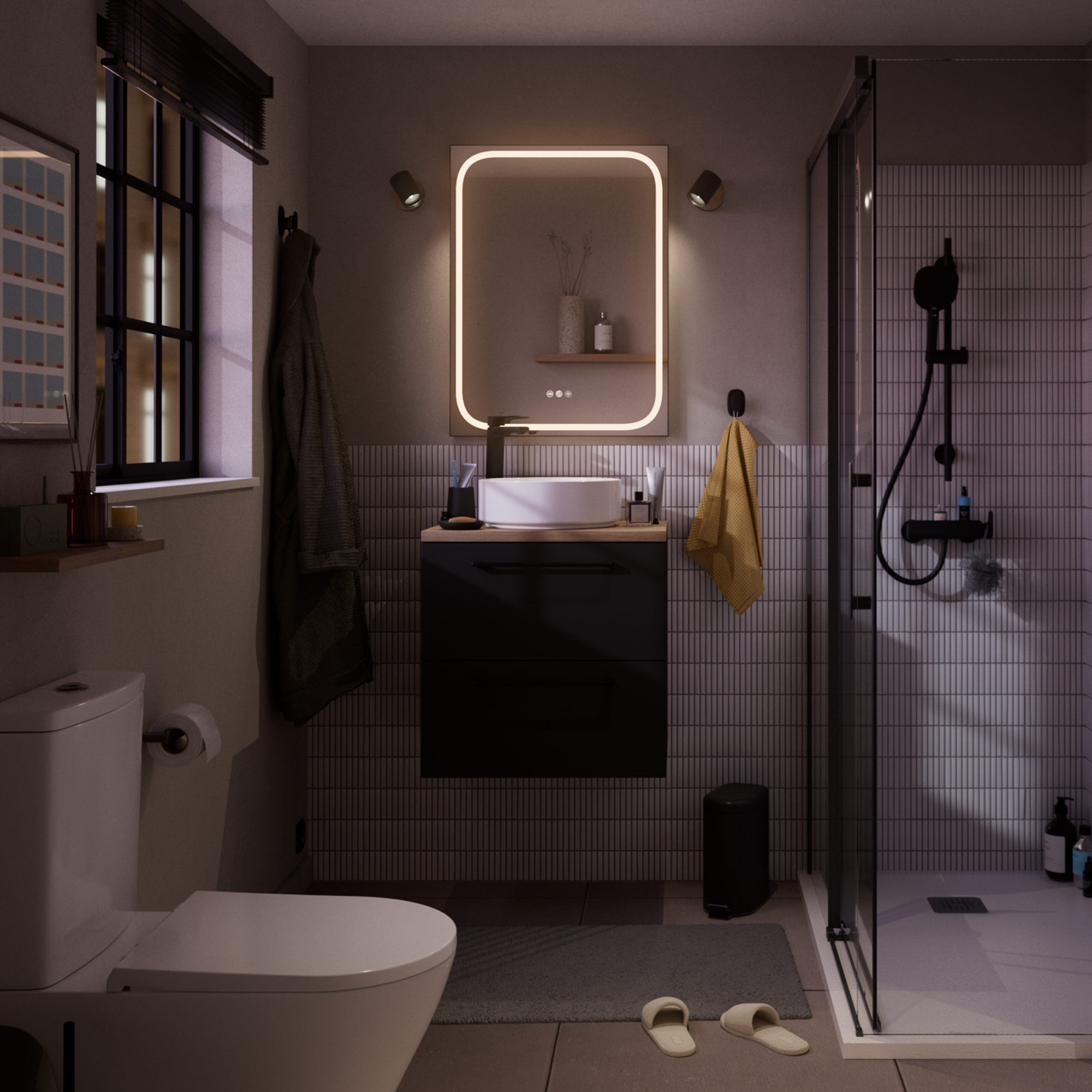 Espejo de baño con luz LED maquillaje,  Remix negro con antivaho, táctil 60x80cm - 5