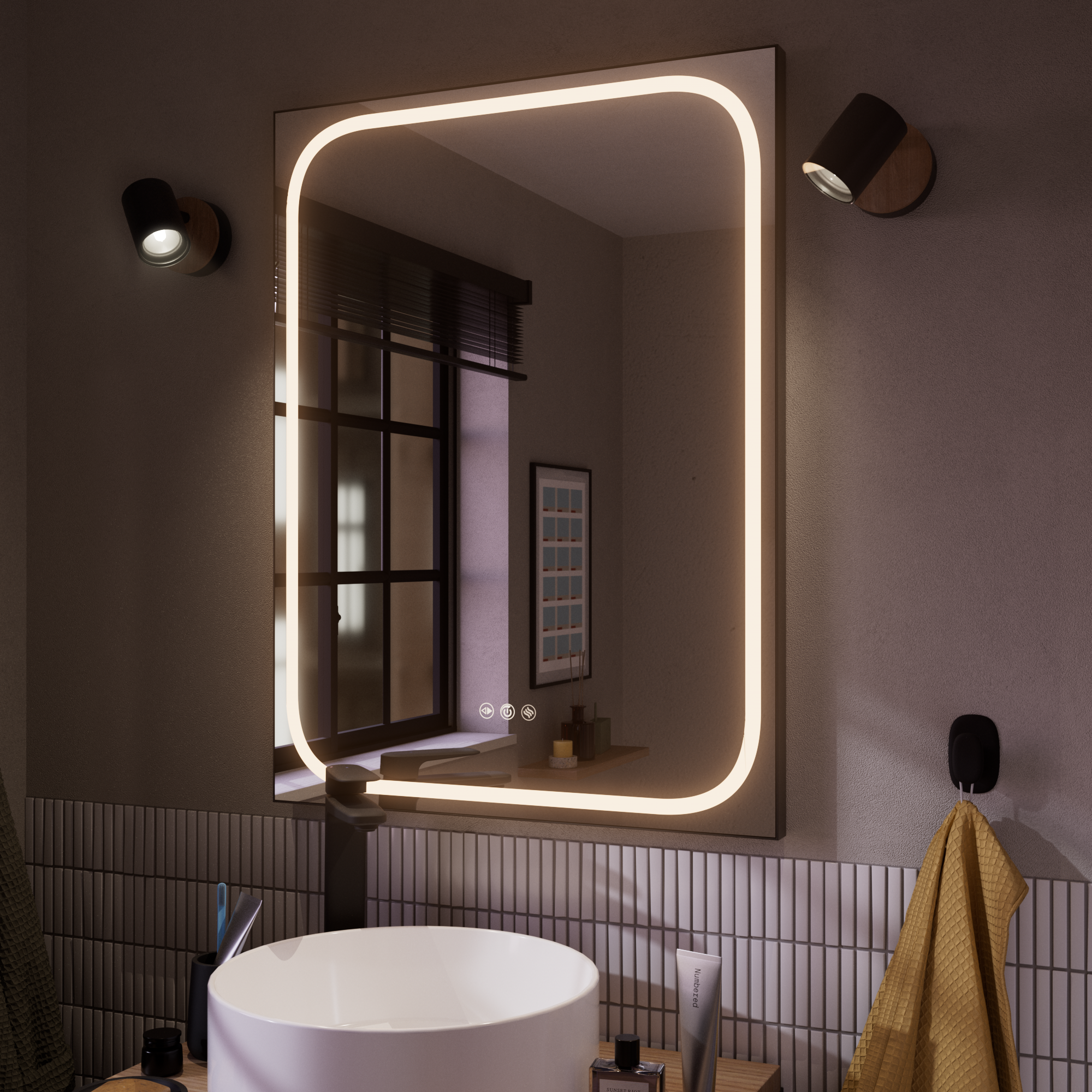 Espejo de baño con luz led remix negro con antivaho 60x80cm
