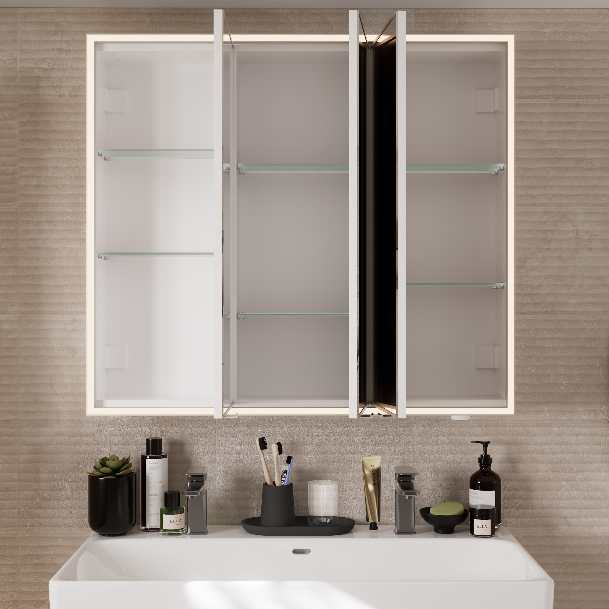 Armoire led 3p de toilette lumineuse l. 90 cm H. 80 cm P. 16.9 cm, chromé Remix - 11