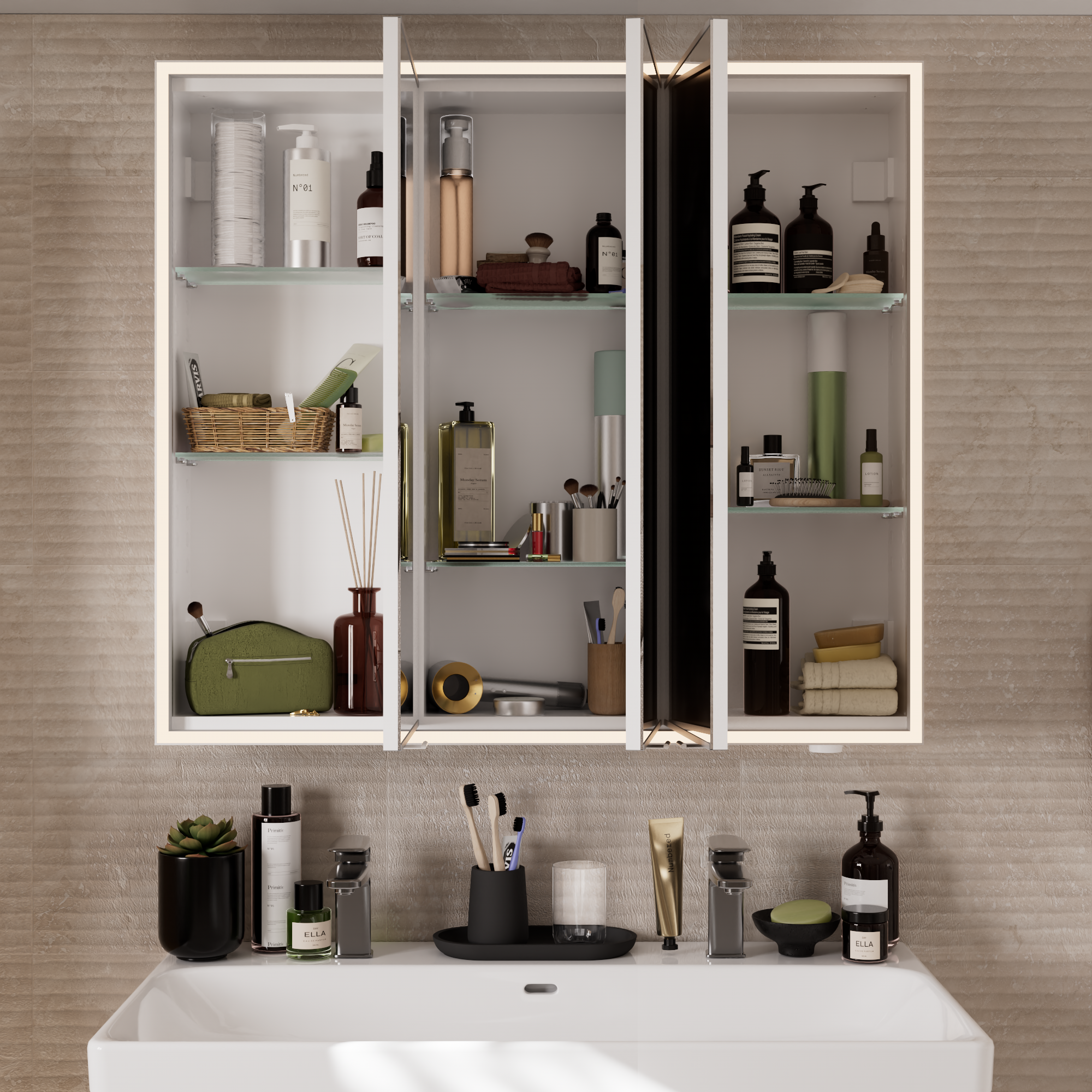 Specchio Contenitore Con Illuminazione SENSEA bianco L 90 x H 80 x P 16.9 cm - 2