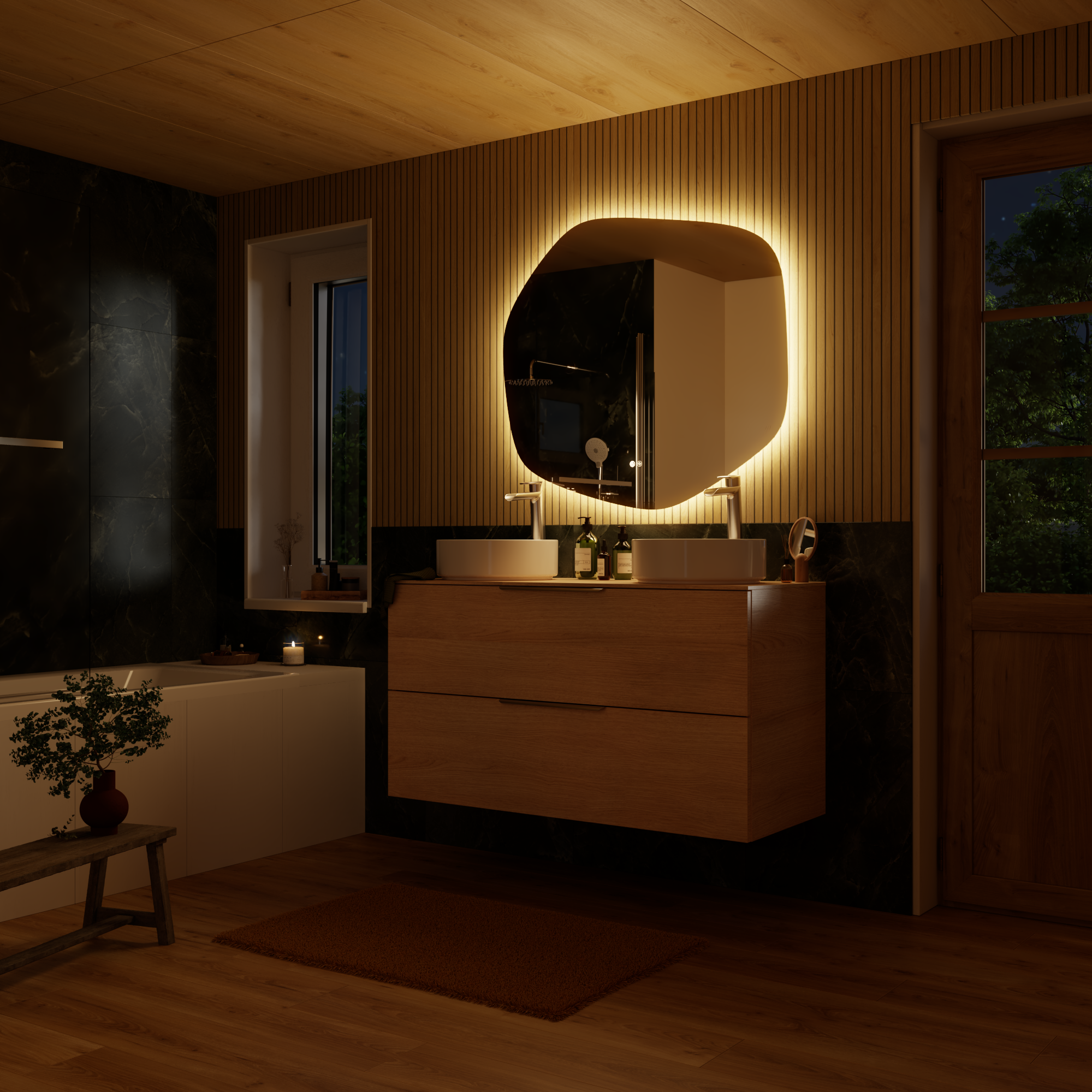 Espejo de baño con luz led ambiente modern meteor con antivaho, táctil 100x90cm