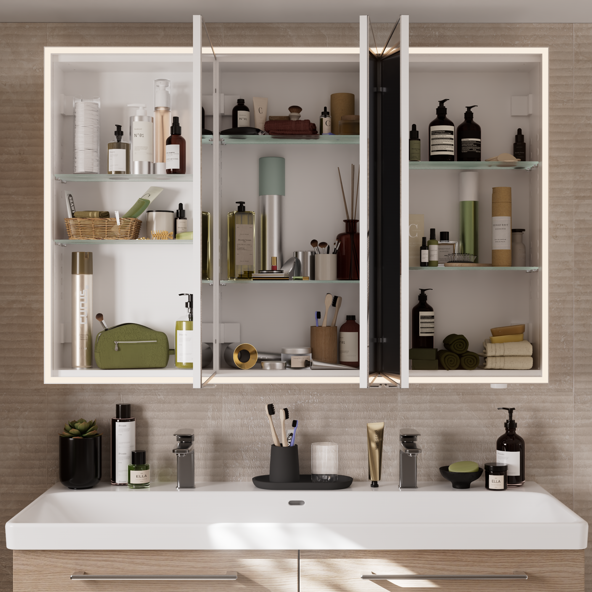 Specchio Contenitore Remix Con Illuminazione Remix SENSEA bianco L 120 x H 80 x P 16.9 cm - 3