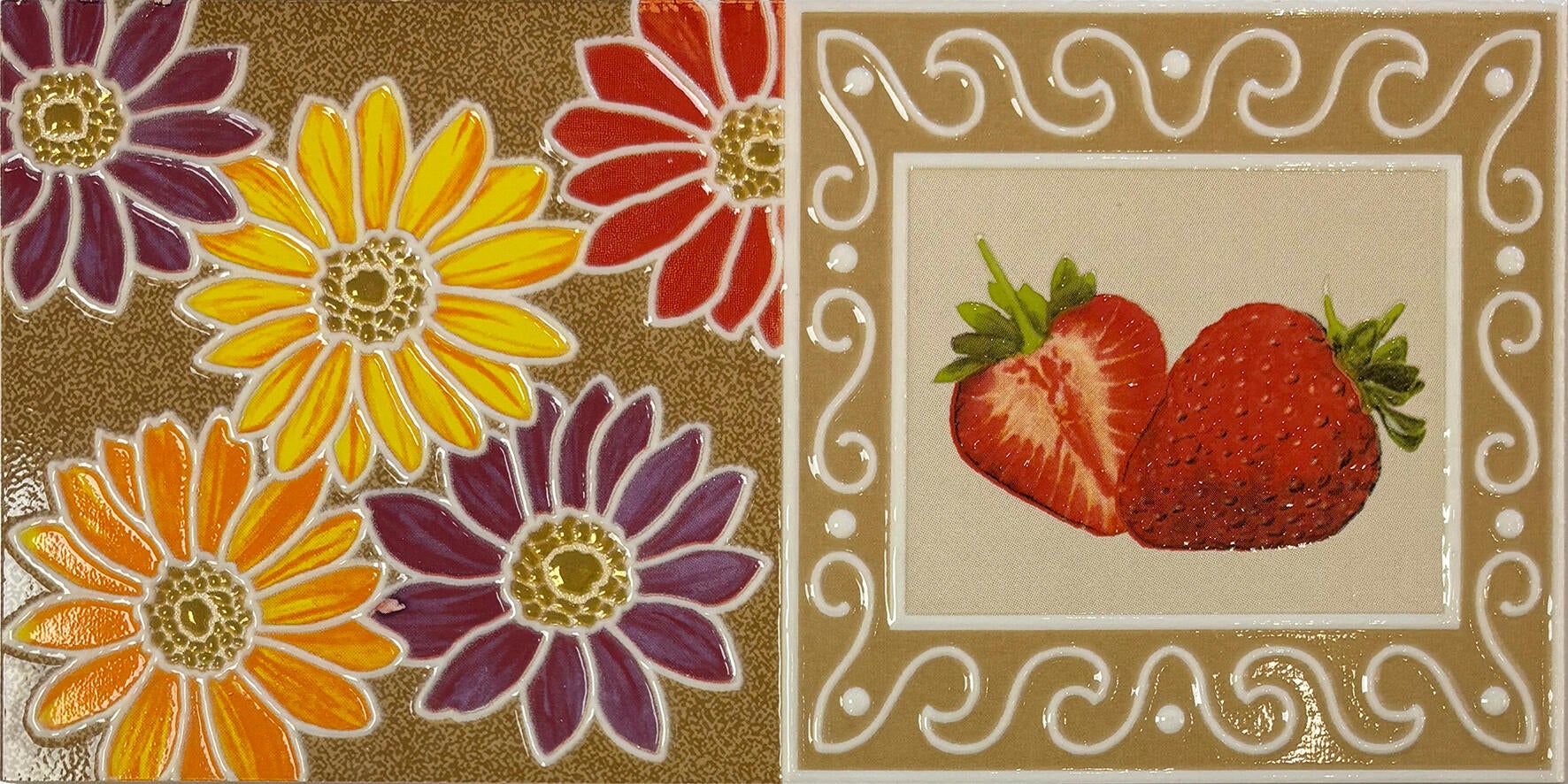 Pack de 12 listelos cerámica serie decorados efecto relieve multicolor 30x15cm