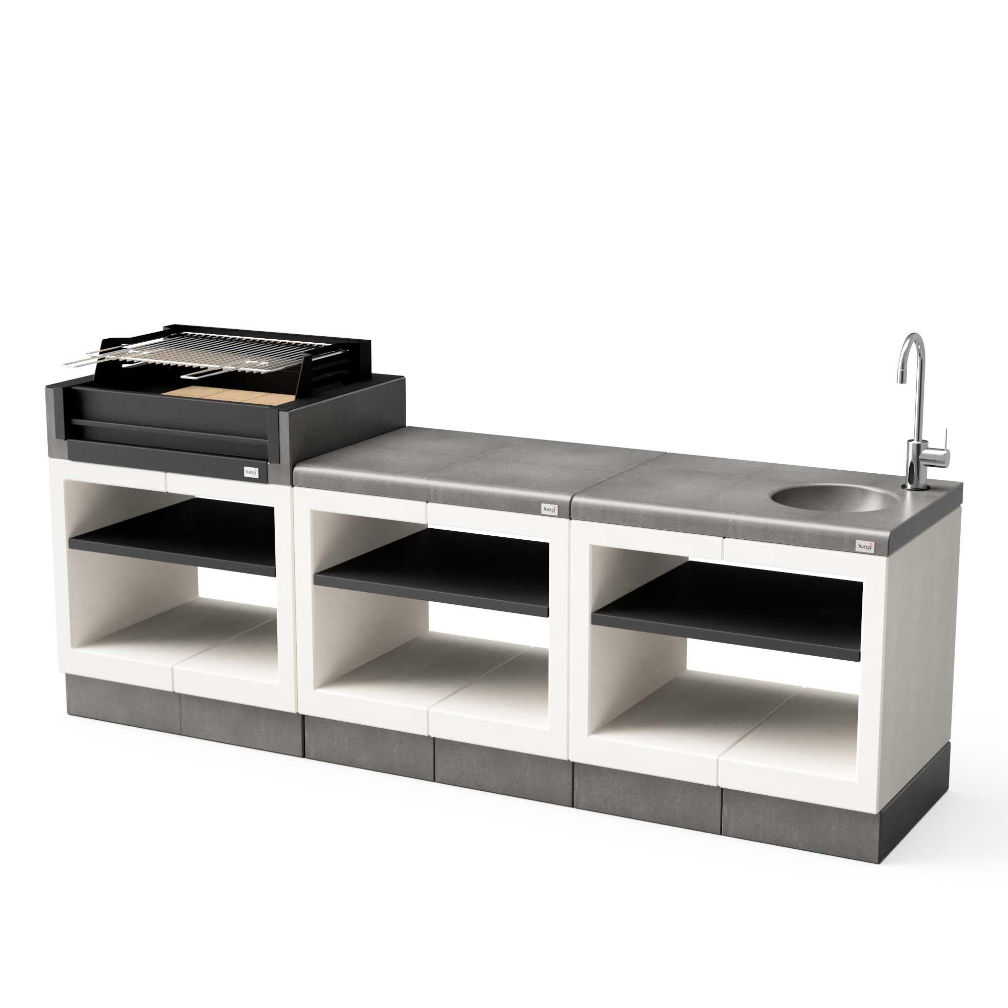 Cocina exterior kitaway grill [f] c/bancada + bancada freg liso b/g