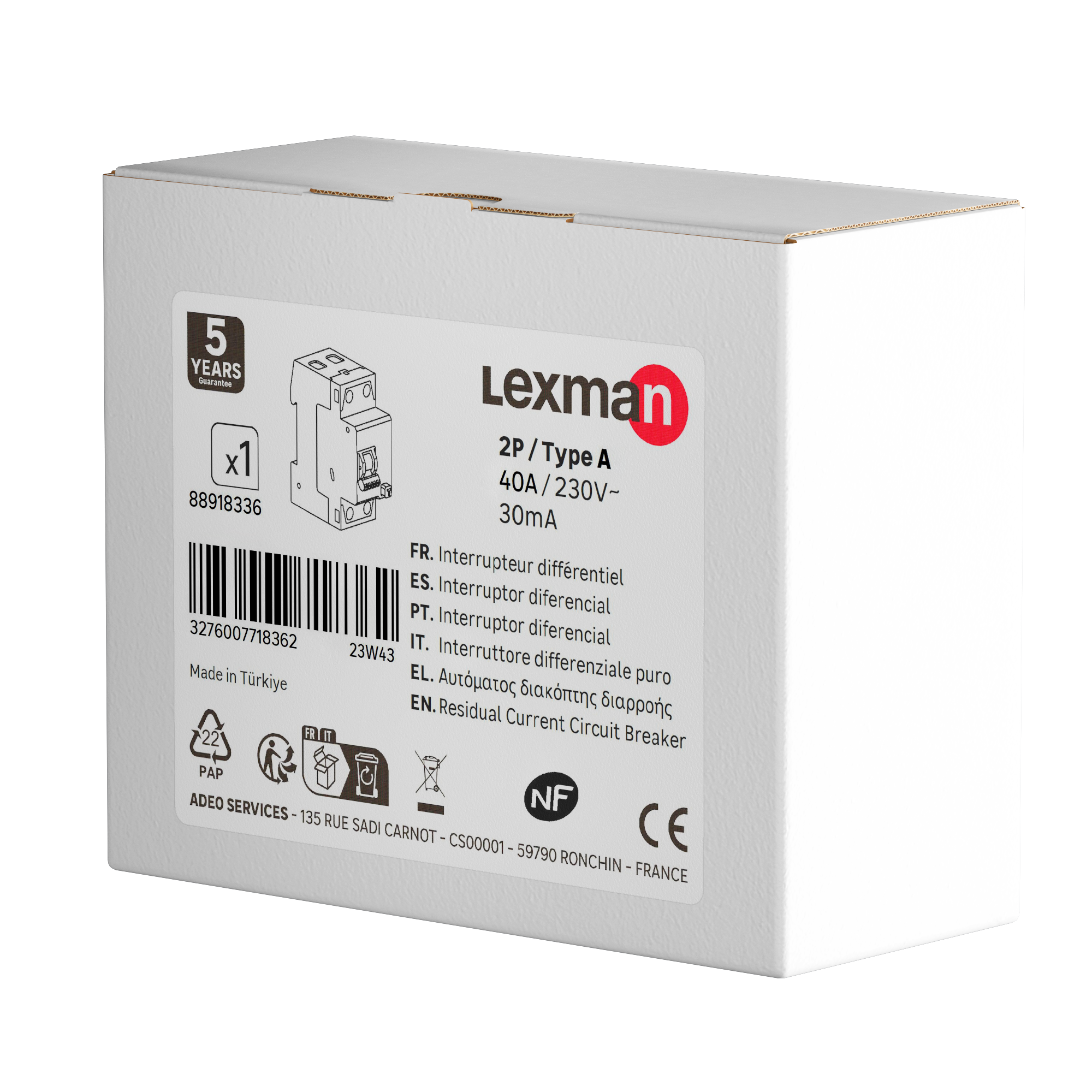 Interrupteur différentiel LEXMAN, 30 mA 40 A type A - 5