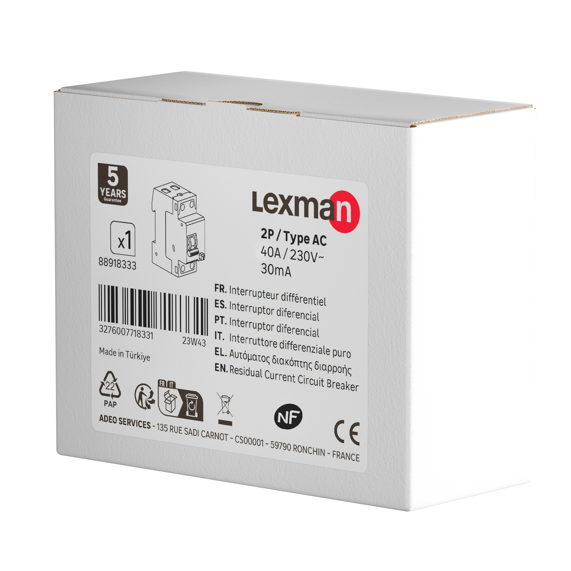 Interrupteur différentiel LEXMAN, 30 mA 40 A type AC - 5