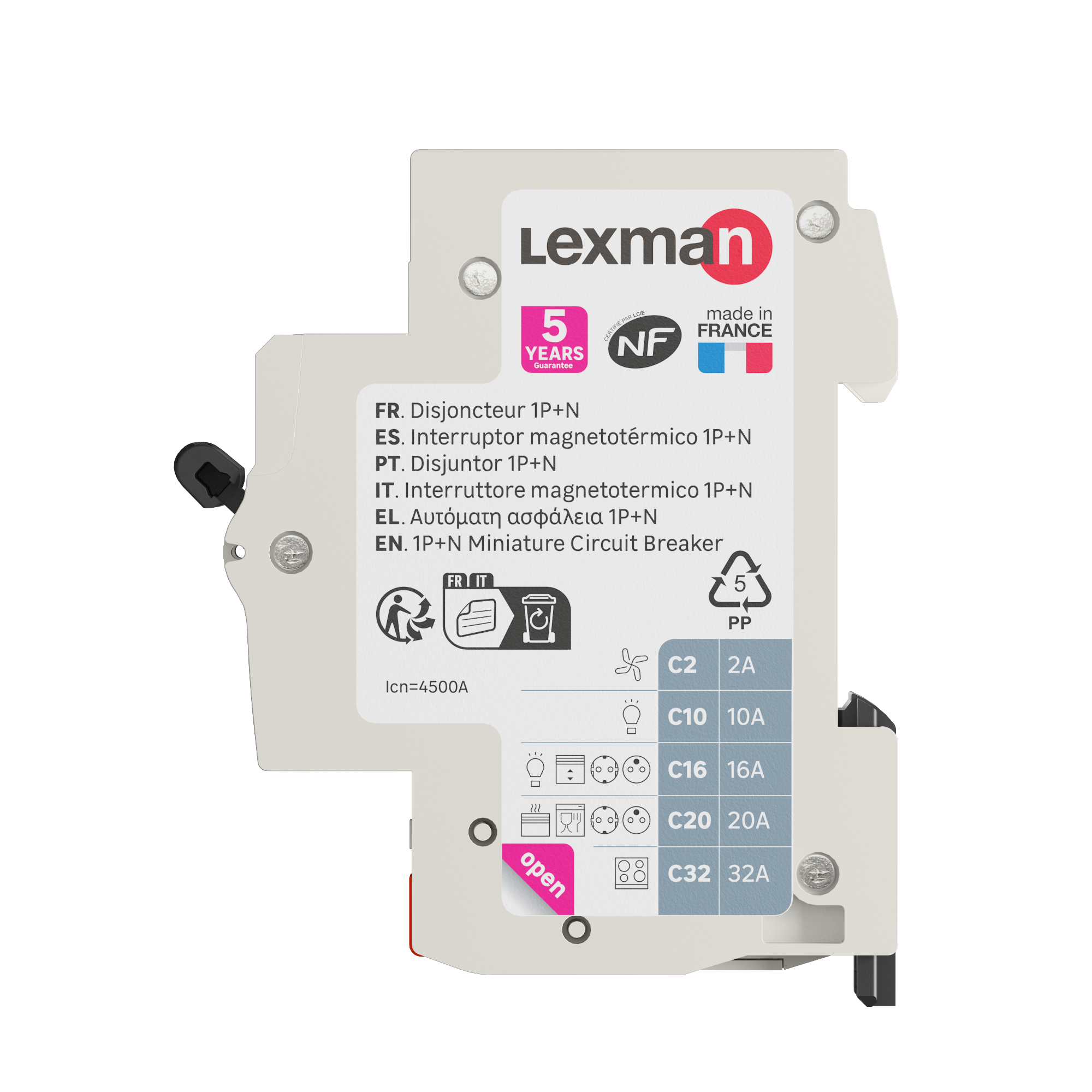 Disjoncteur phase + neutre LEXMAN 20 A, automatique - 4