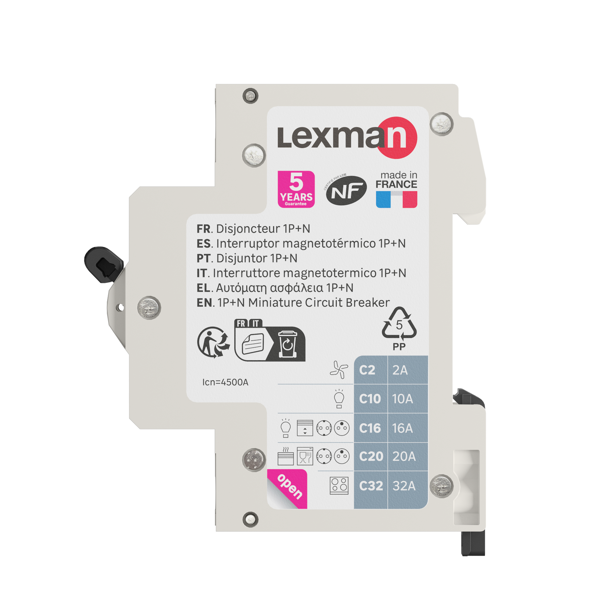 Disjoncteur phase + neutre LEXMAN 32 A - 4