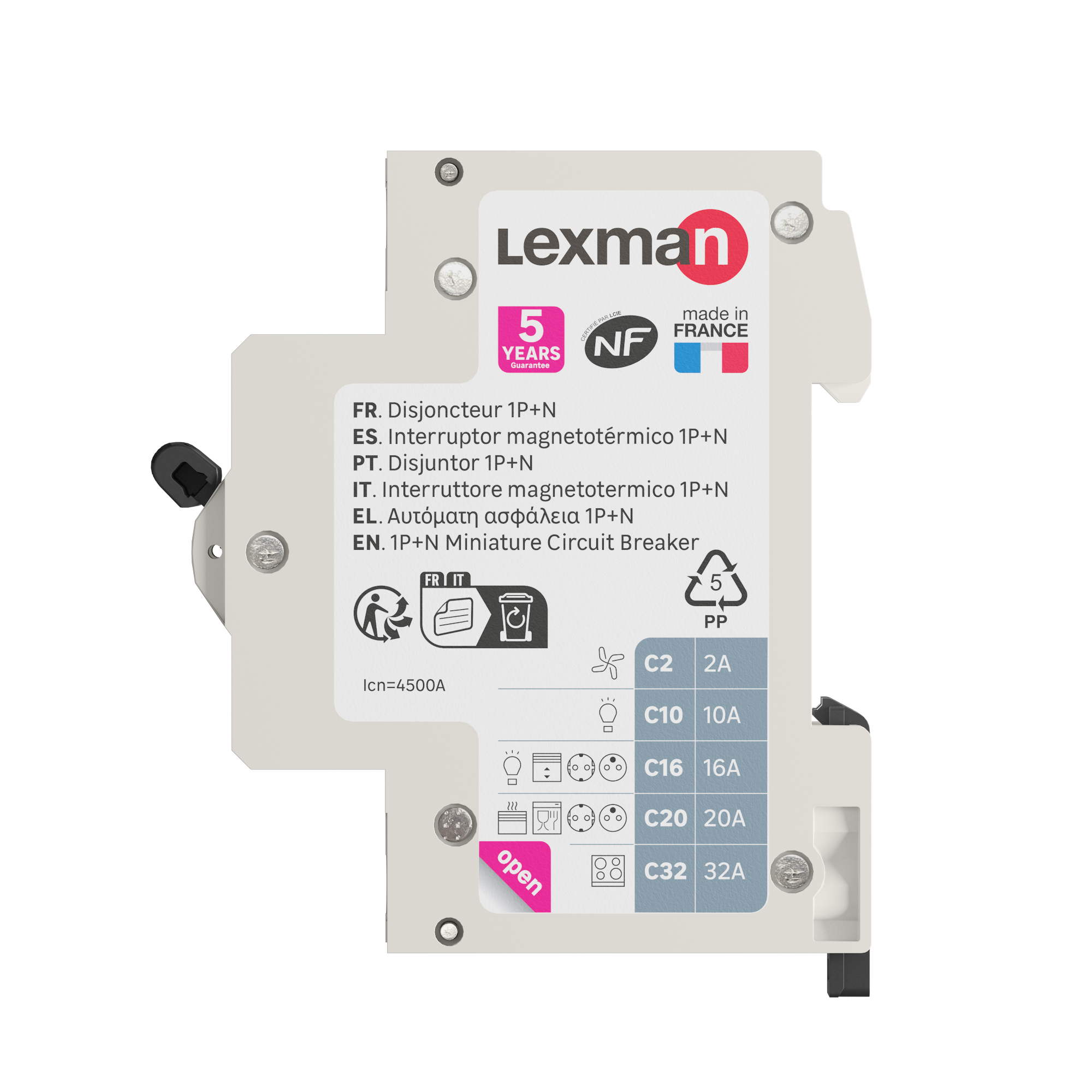 Disjoncteur phase + neutre LEXMAN 20 A - 5