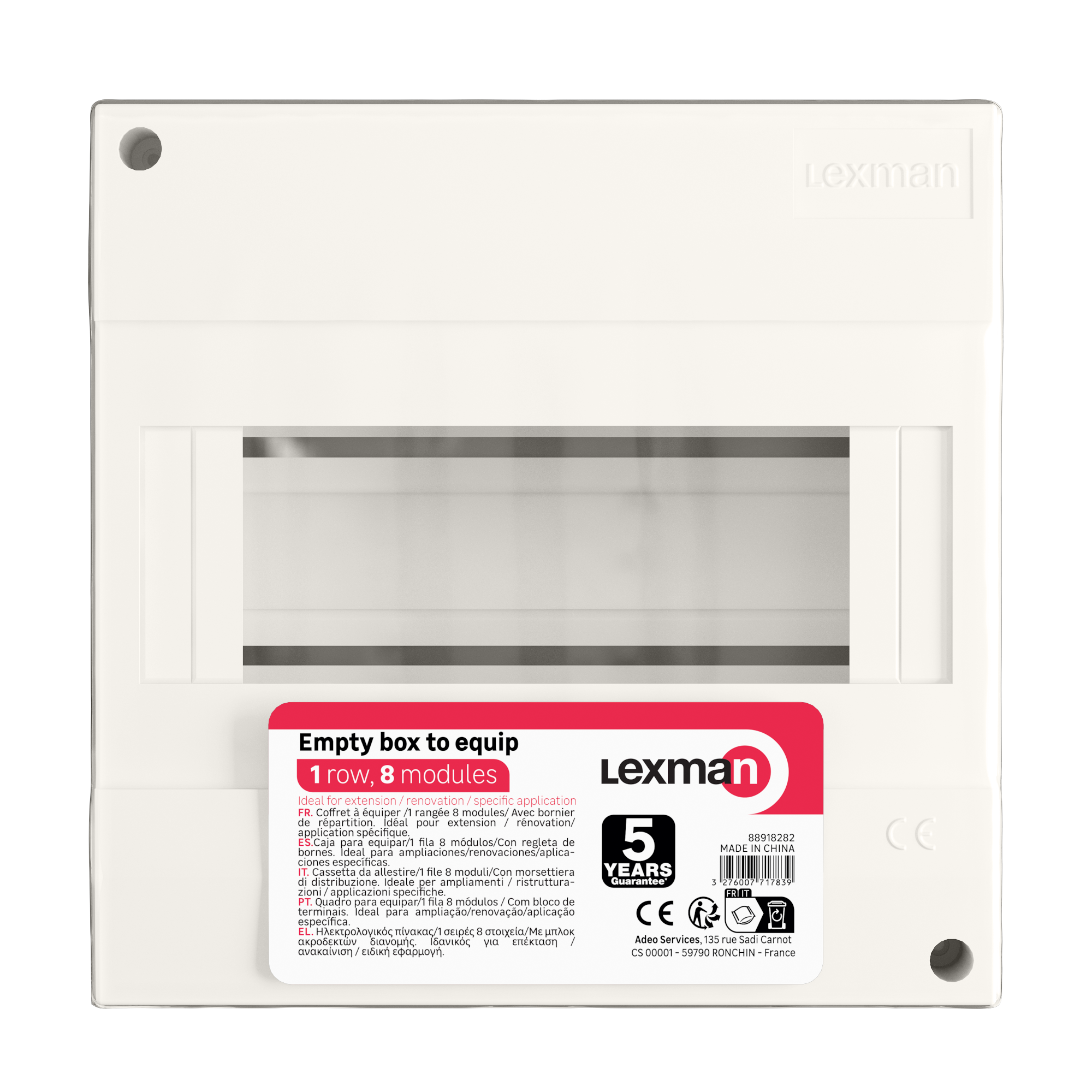 Tableau électrique nu LEXMAN 8 modules, 1 rangée - 3